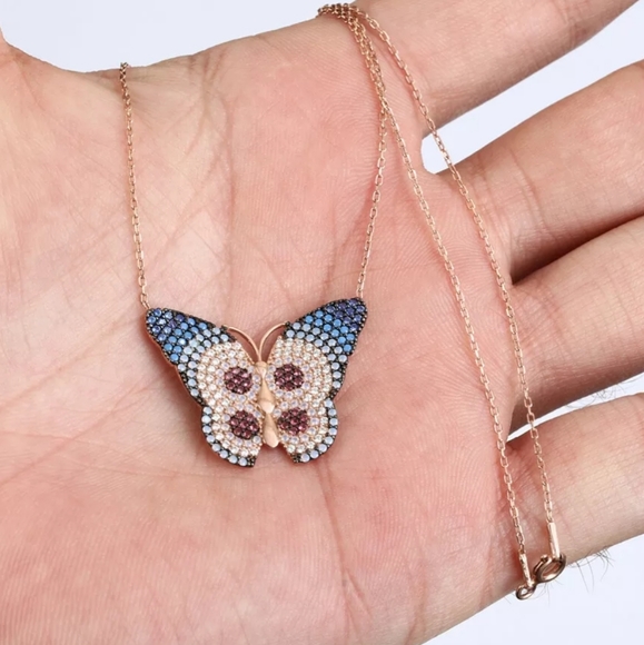 Kharma by Avelon Jewelry - Sapphires turquoise topaz&ruby rose gold butterfly